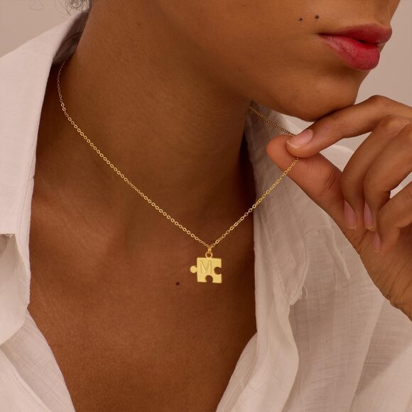 Initial Necklaces for Women Trendy, 14K Gold Plated Puzzle Name Necklace Dainty - Picture 6 of 6